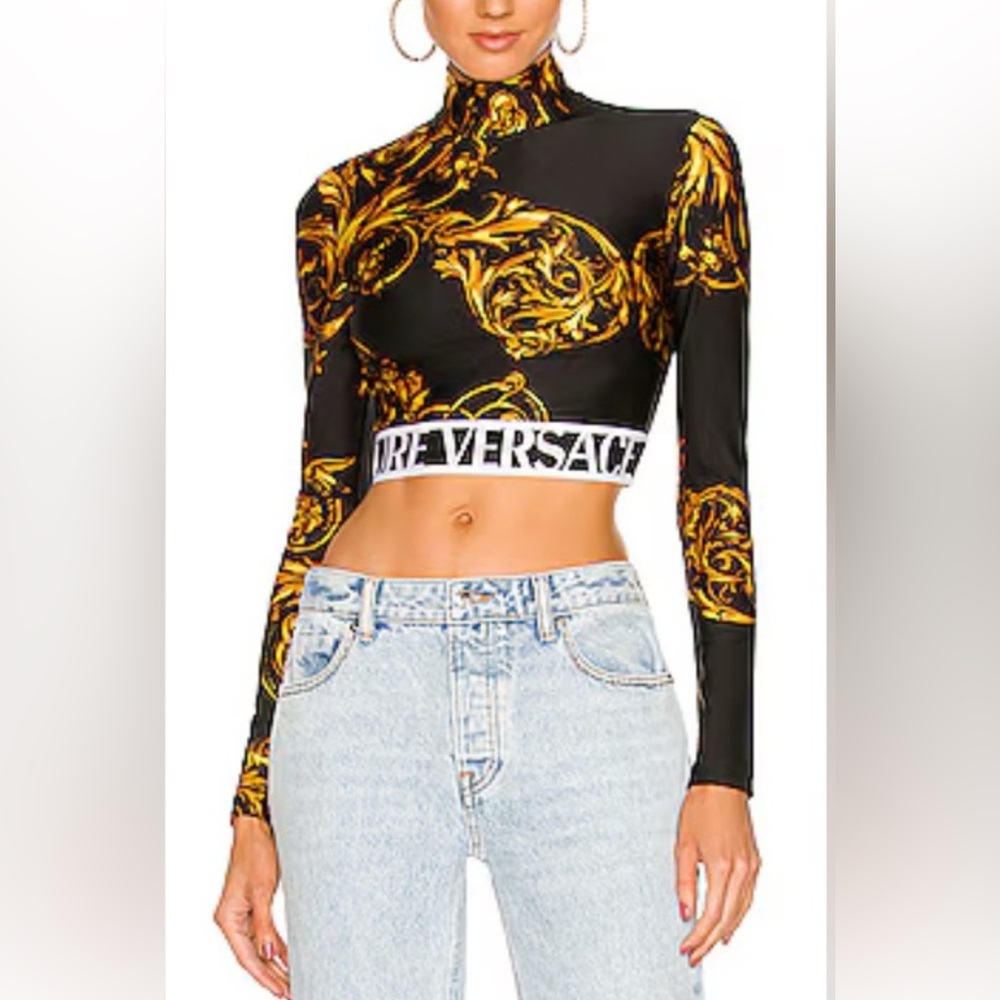 Worn once. Versace Black and Gold Women's Top